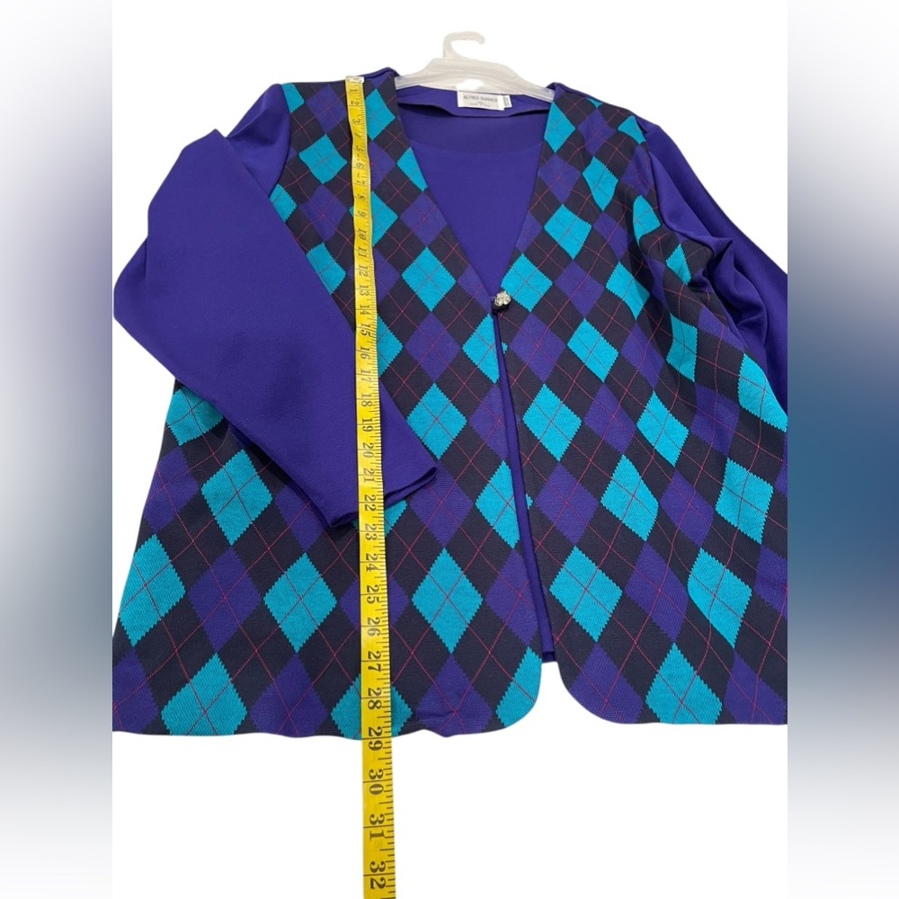 Alfred Dunner Women’s Sweater Purple Long-Sleeve Argyle Size XL Layered-Look Top - Picture 7 of 8